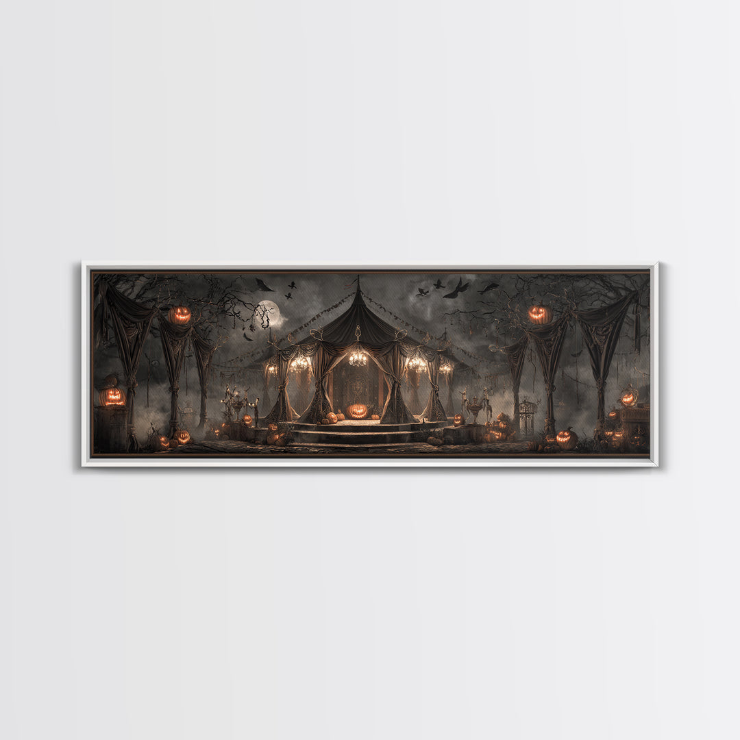 The Jack-O'-Lantern Circus, Extra Wide Wall Art, Macabre Wall Art, Framed Canvas Print, Halloween Wall Decor, Gothic Home Decor