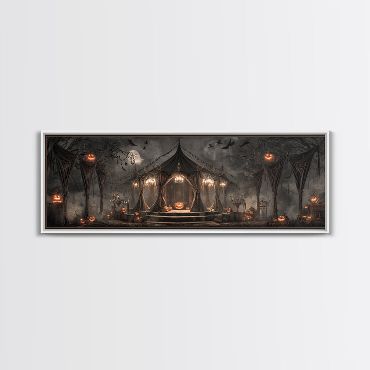 The Jack-O'-Lantern Circus, Extra Wide Wall Art, Macabre Wall Art, Framed Canvas Print, Halloween Wall Decor, Gothic Home Decor