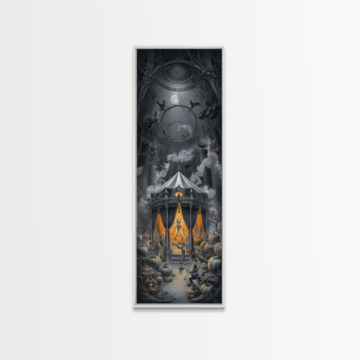 The Jack-O'-Lantern Circus, Tall Narrow Wall Art, Gothic Horror Wall Art, Framed Canvas Print, Halloween Wall Decor, Gothic Home Decor