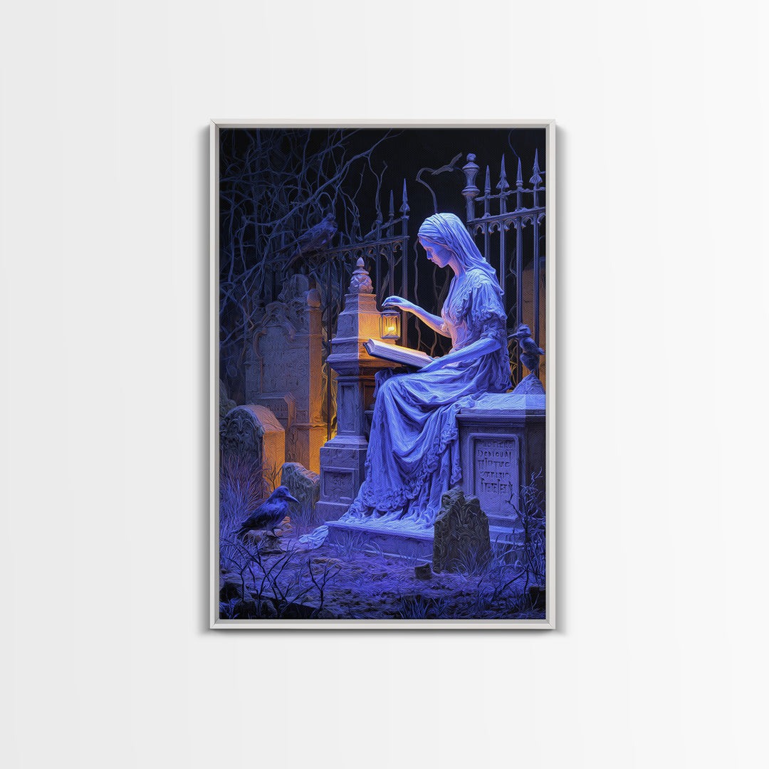 The Graveyard Book Club, Vertical Wall Art, Macabre Wall Art, Framed Canvas Print, Halloween Wall Decor, Gothic Home Decor