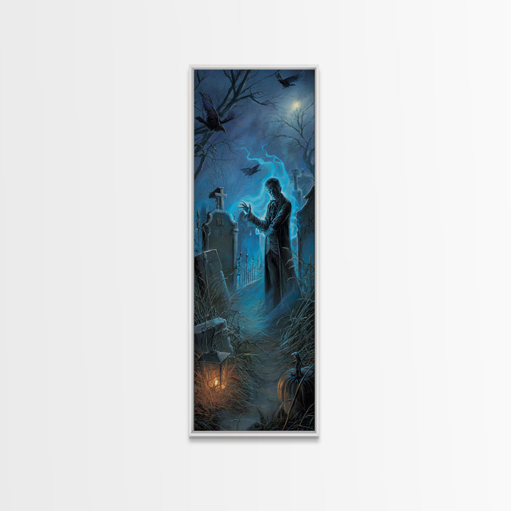 The Graveyard Book Club, Tall Narrow Wall Art, Haunted Gothic Art, Framed Canvas Print, Halloween Wall Decor, Gothic Home Decor