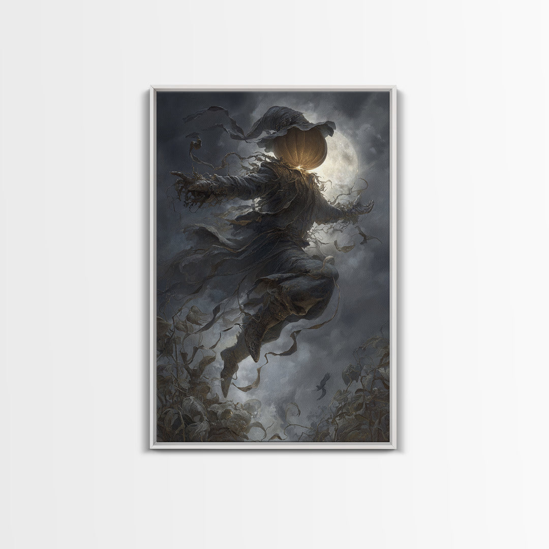The Cosmic Pumpkin God, Vertical Wall Art, Macabre Wall Art, Framed Canvas Print, Halloween Wall Decor, Gothic Home Decor, Spooky Wall Decor