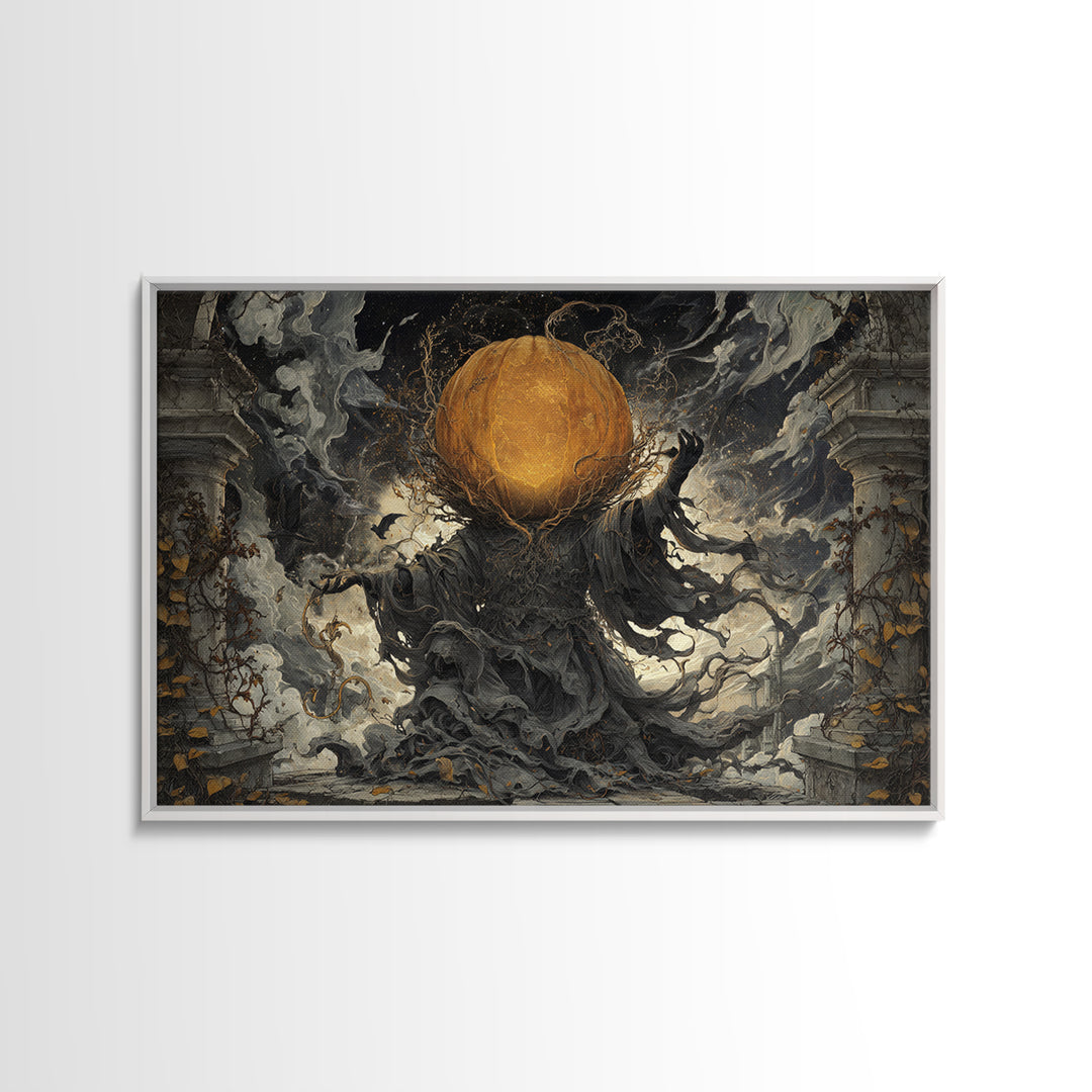 The Cosmic Pumpkin God, Landscape Wall Art, Haunted Gothic Art, Framed Canvas Print, Halloween Wall Decor, Gothic Home Decor