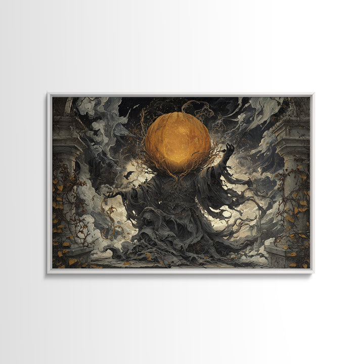 The Cosmic Pumpkin God, Landscape Wall Art, Haunted Gothic Art, Framed Canvas Print, Halloween Wall Decor, Gothic Home Decor