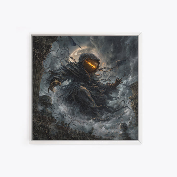 The Cosmic Pumpkin God, Square Wall Art, Macabre Wall Art, Framed Canvas Print, Halloween Wall Decor, Gothic Home Decor, Halloween Decor