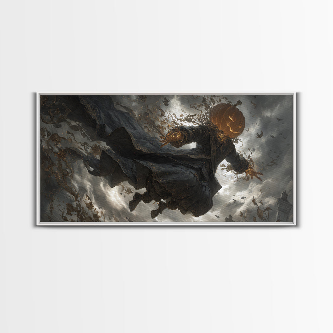 The Cosmic Pumpkin God, Wide Panoramic Art, Macabre Wall Art, Framed Canvas Print, Halloween Wall Decor, Gothic Home Decor, Dark Fantasy Art