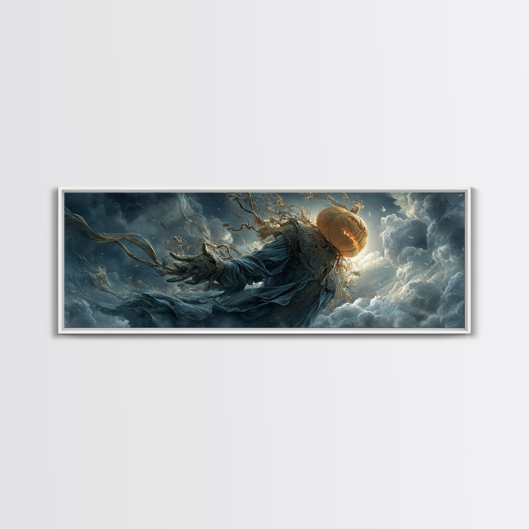 The Cosmic Pumpkin God, Extra Wide Wall Art, Dark Halloween Decor, Canvas Print, Halloween Wall Decor, Gothic Home Decor