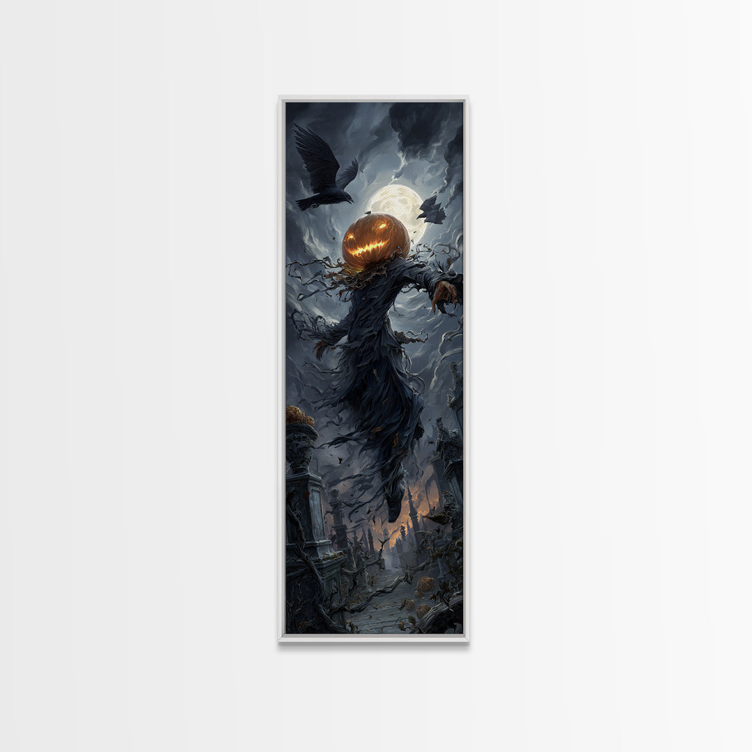 The Cosmic Pumpkin God, Tall Narrow Wall Art, Dark Fantasy Wall Art, Canvas Print, Halloween Wall Decor, Gothic Home Decor