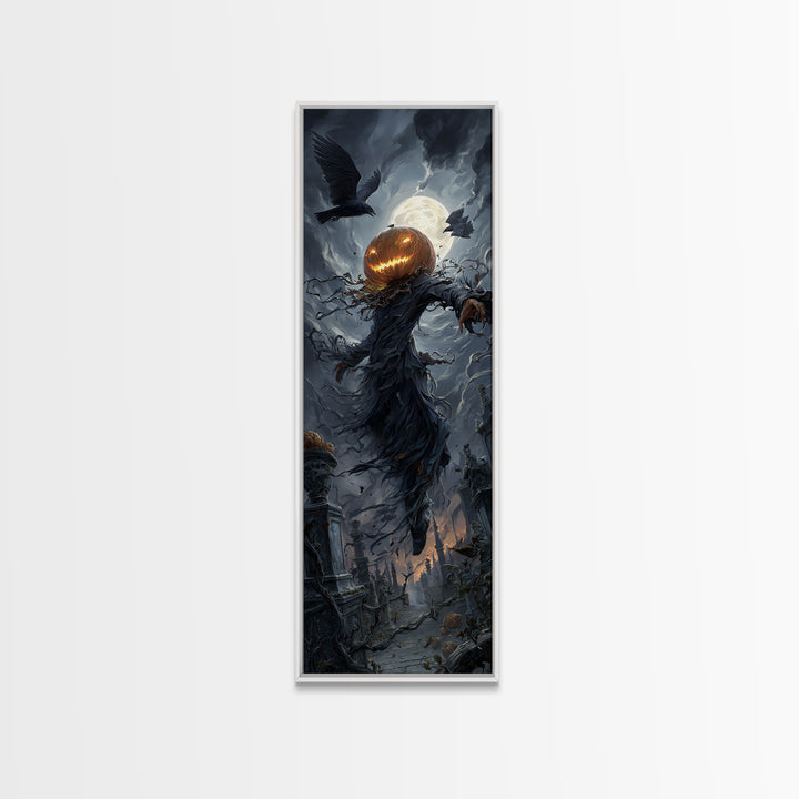 The Cosmic Pumpkin God, Tall Narrow Wall Art, Dark Fantasy Wall Art, Canvas Print, Halloween Wall Decor, Gothic Home Decor