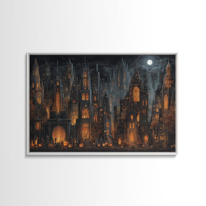 The Haunted City Skyline, Landscape Wall Art, Dark Fantasy Wall Art, Canvas Print, Halloween Wall Decor, Gothic Home Decor, Macabre Wall Art