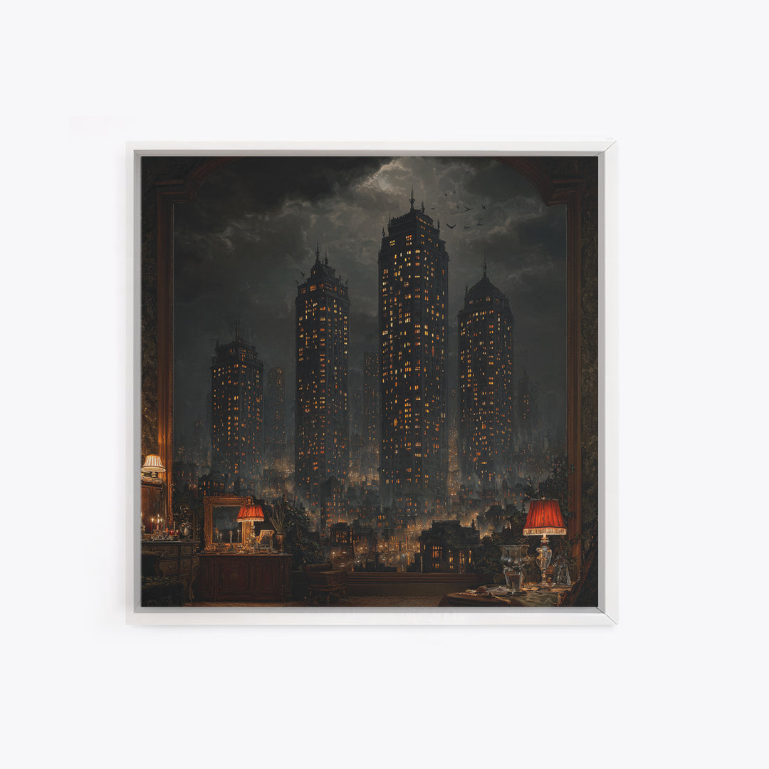 The Haunted City Skyline, Square Wall Art, Spooky Home Decor, Canvas Print, Halloween Wall Decor, Gothic Home Decor, Halloween Wall Art