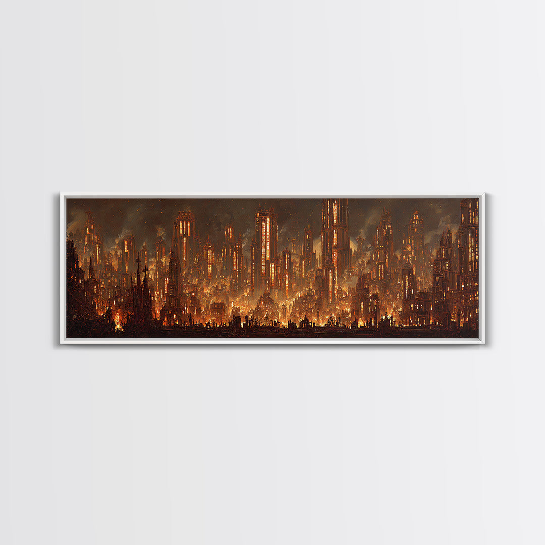 The Haunted City Skyline, Extra Wide Wall Art, Gothic Horror Wall Art, Framed Canvas Print, Halloween Wall Decor, Gothic Home Decor
