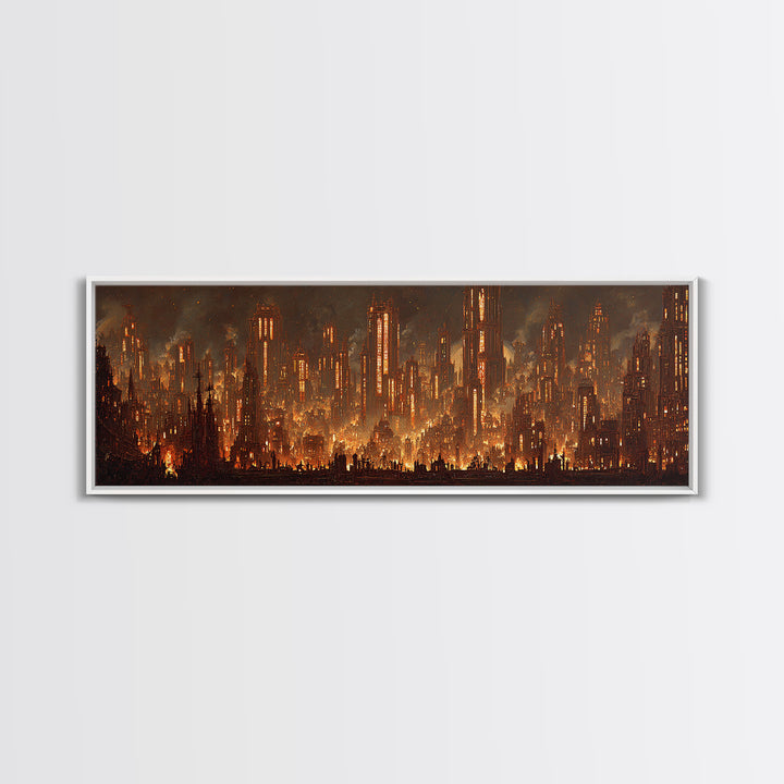 The Haunted City Skyline, Extra Wide Wall Art, Gothic Horror Wall Art, Framed Canvas Print, Halloween Wall Decor, Gothic Home Decor