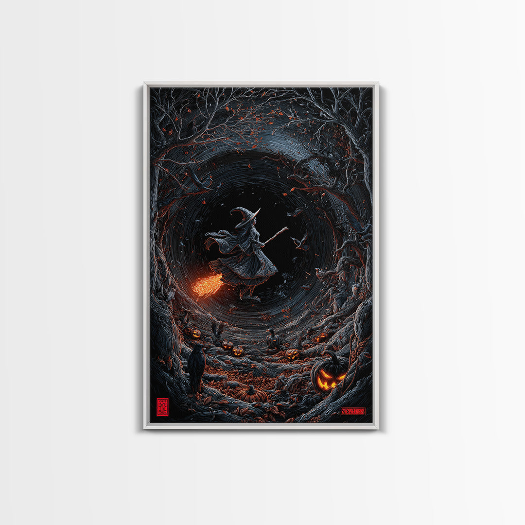 The Cyberpunk Witch, Vertical Wall Art, Haunted Gothic Art, Framed Canvas Print, Halloween Wall Decor, Gothic Home Decor, Dark Fantasy Art