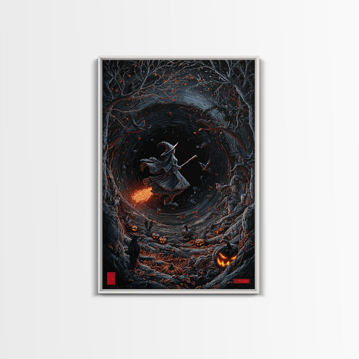 The Cyberpunk Witch, Vertical Wall Art, Haunted Gothic Art, Framed Canvas Print, Halloween Wall Decor, Gothic Home Decor, Dark Fantasy Art