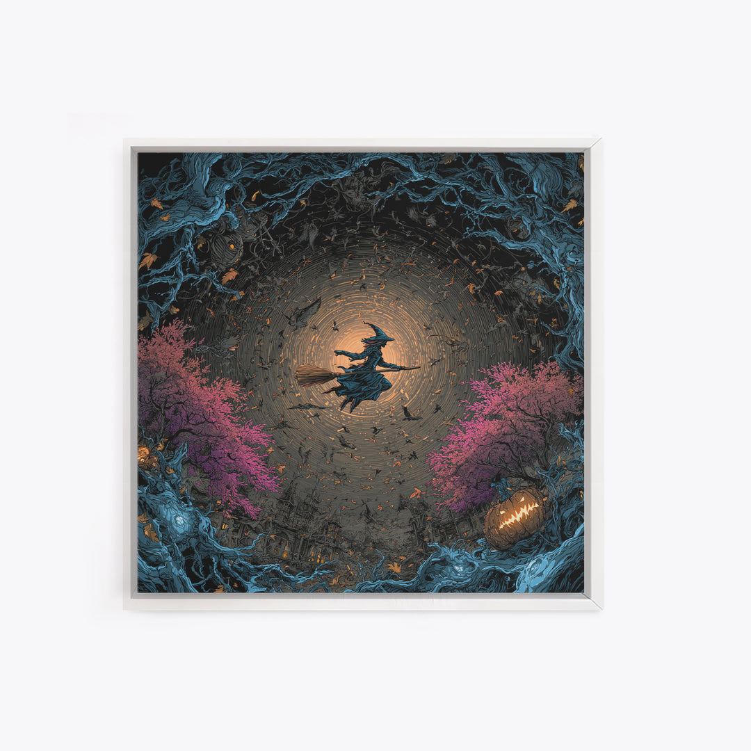 The Cyberpunk Witch, Square Wall Art, Gothic Horror Wall Art, Framed Canvas Print, Halloween Wall Decor, Gothic Home Decor
