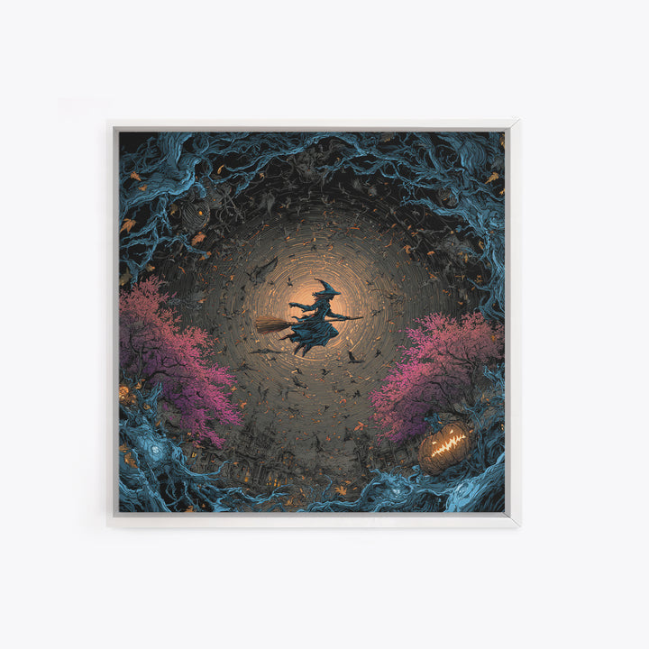 The Cyberpunk Witch, Square Wall Art, Gothic Horror Wall Art, Framed Canvas Print, Halloween Wall Decor, Gothic Home Decor