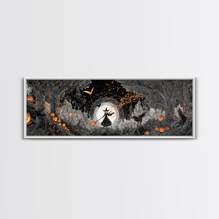 The Cyberpunk Witch, Extra Wide Wall Art, Macabre Wall Art, Framed Canvas Print, Halloween Wall Decor, Gothic Home Decor