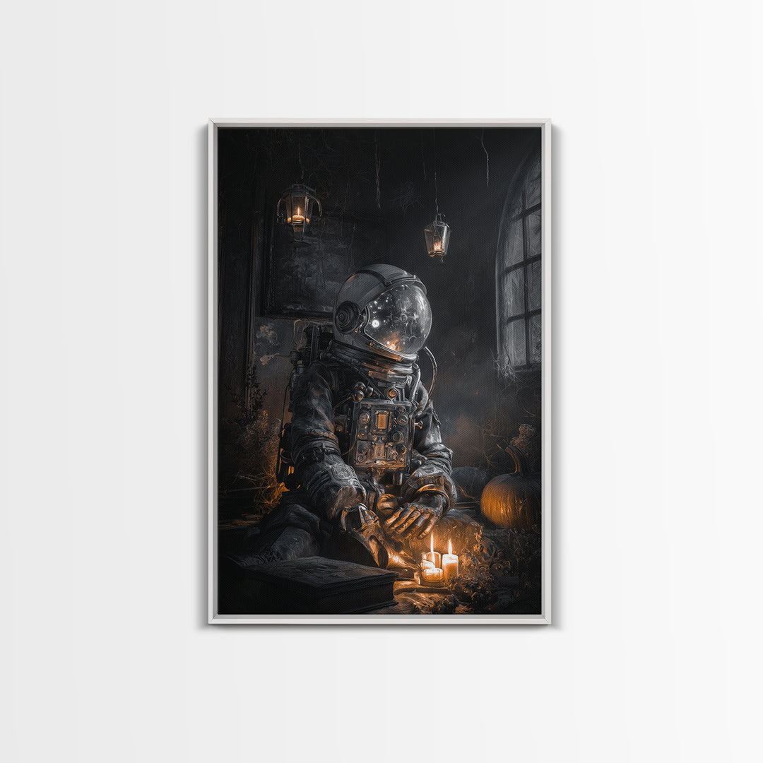 The Astronaut Ghost, Vertical Wall Art, Haunted Gothic Art, Framed Canvas Print, Halloween Wall Decor, Gothic Home Decor, Horror Wall Art