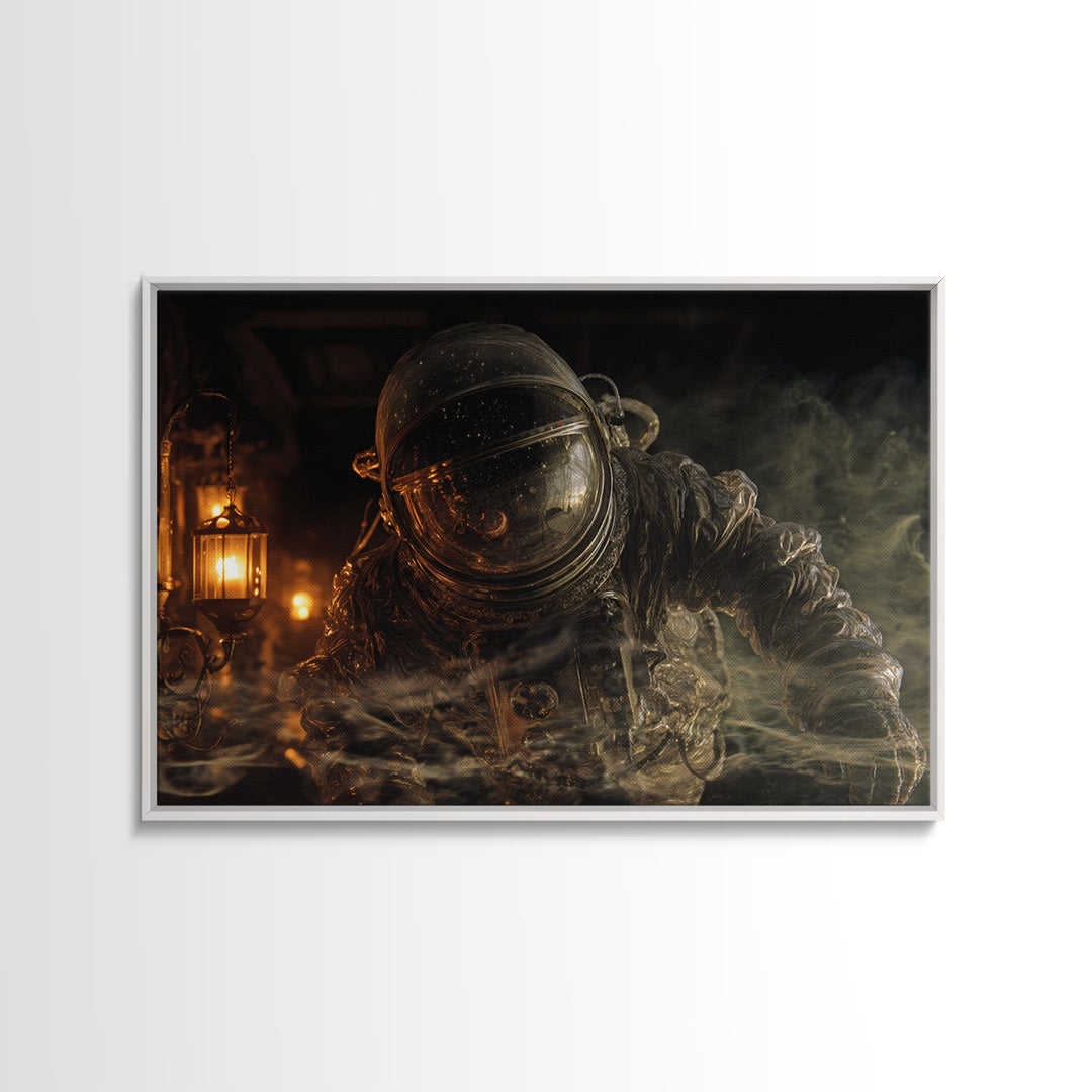 The Astronaut Ghost, Landscape Wall Art, Gothic Horror Wall Art, Framed Canvas Print, Halloween Wall Decor, Gothic Home Decor