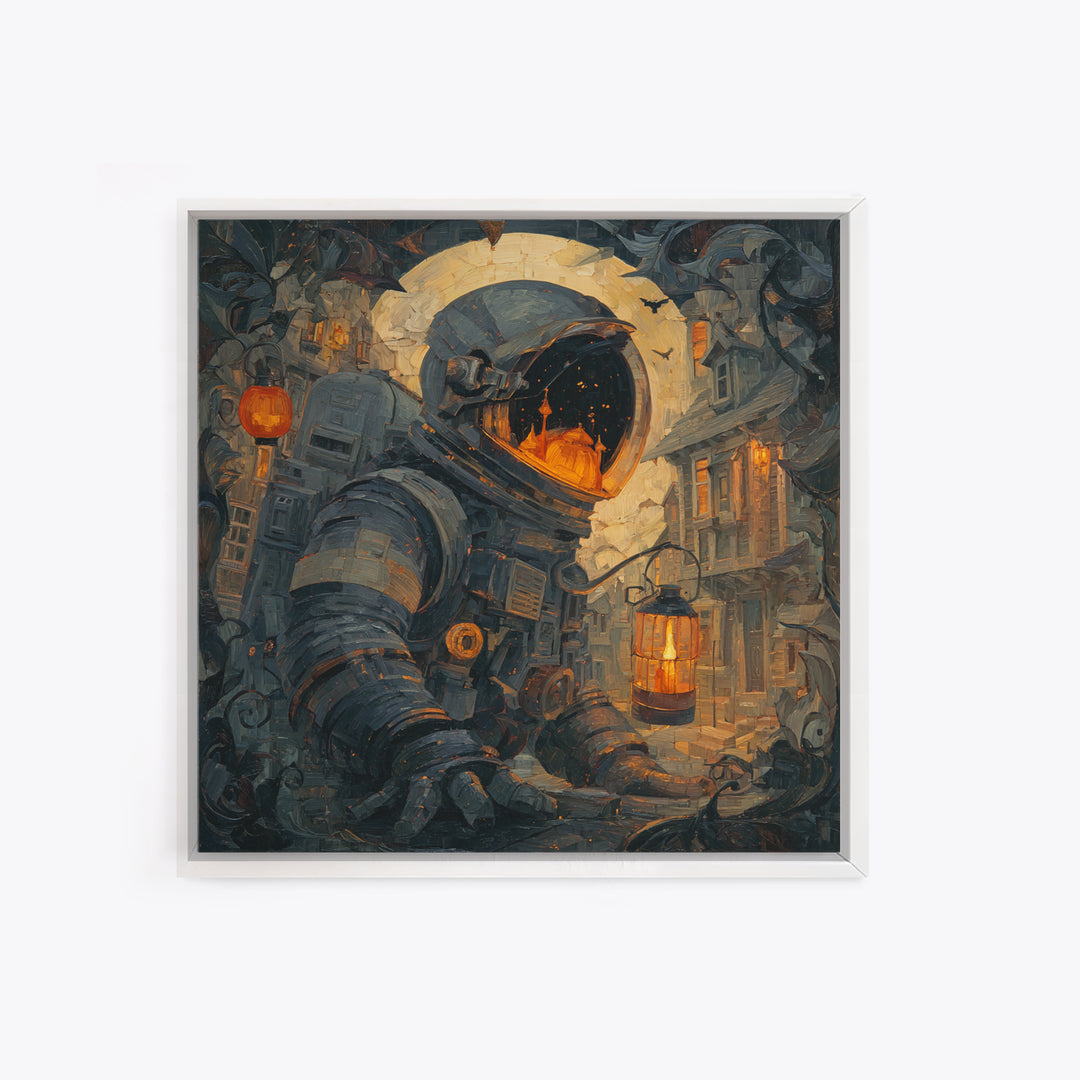 The Astronaut Ghost, Square Wall Art, Haunted Gothic Art, Framed Canvas Print, Halloween Wall Decor, Gothic Home Decor, Spooky Wall Decor