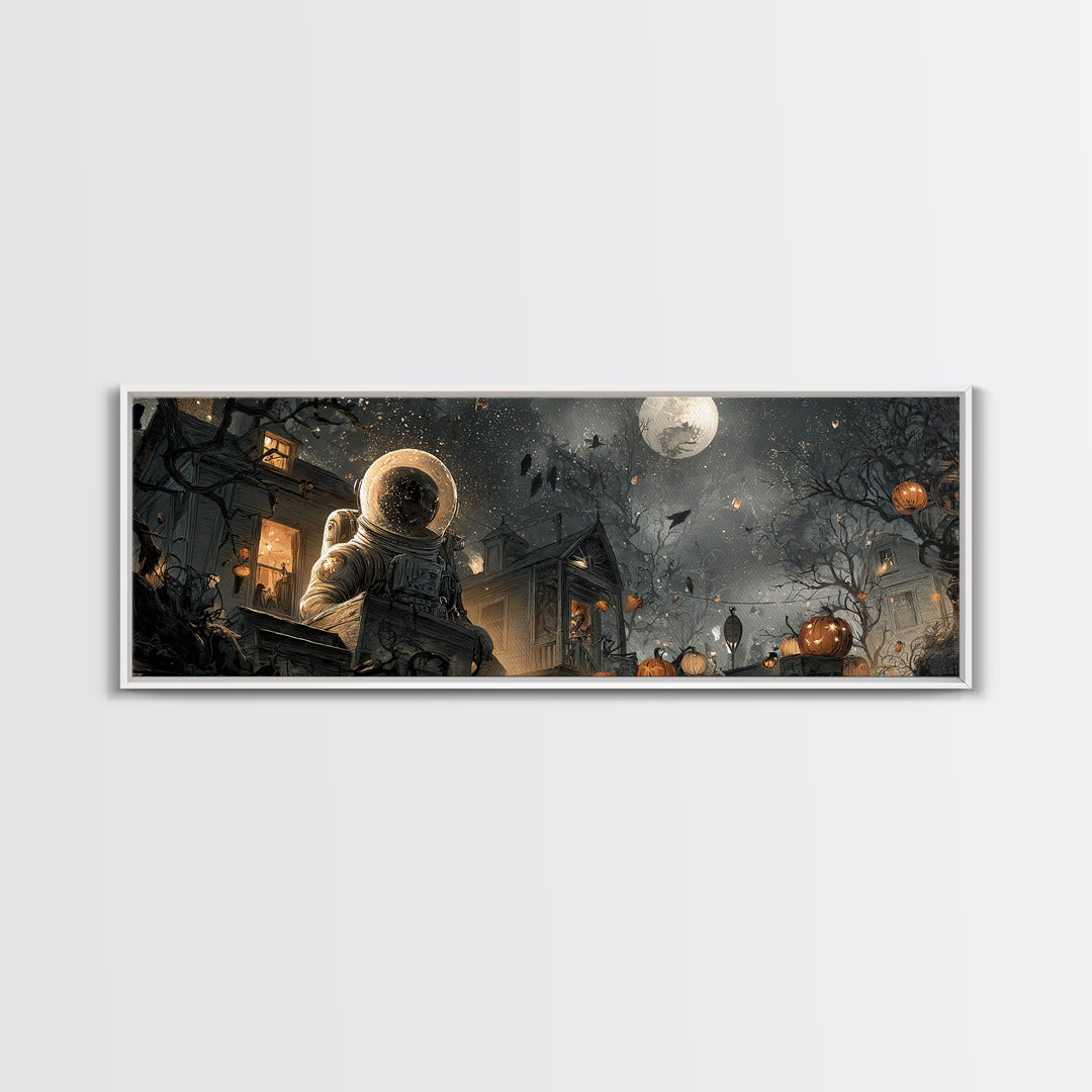 The Astronaut Ghost, Extra Wide Wall Art, Macabre Wall Art, Framed Canvas Print, Halloween Wall Decor, Gothic Home Decor, Halloween Wall Art
