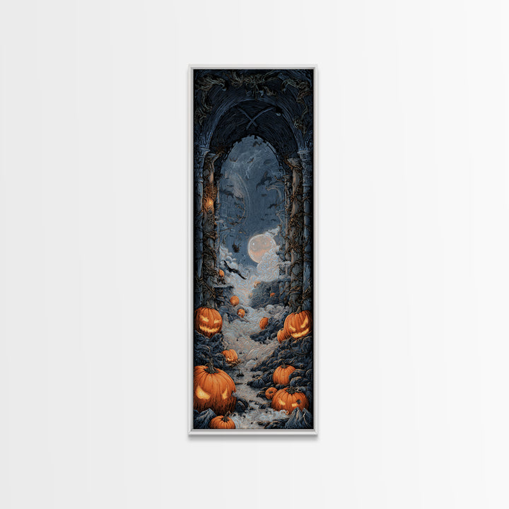 The Alien Pumpkin Patch, Tall Narrow Wall Art, Haunted Gothic Art, Framed Canvas Print, Halloween Wall Decor, Gothic Home Decor