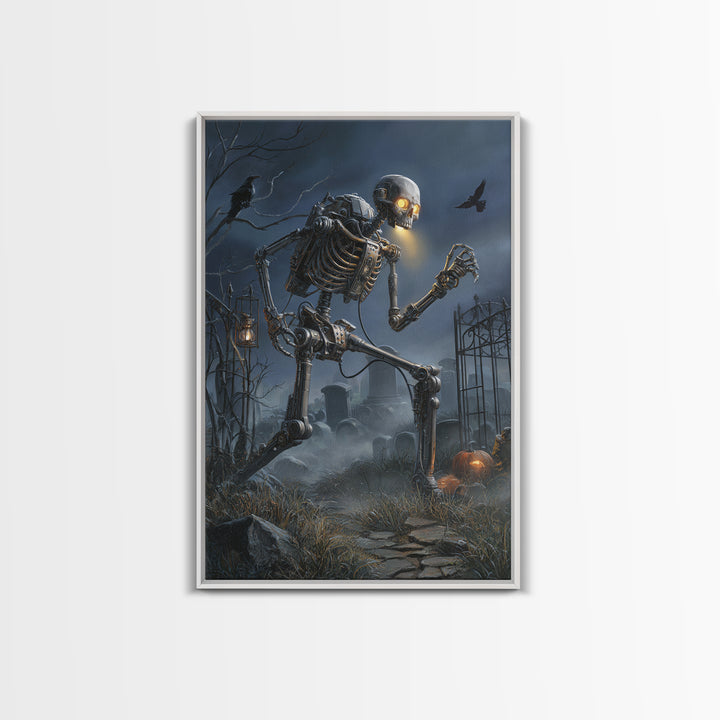 The Biomechanical Skeleton, Vertical Wall Art, Macabre Wall Art, Framed Canvas Print, Halloween Wall Decor, Gothic Home Decor