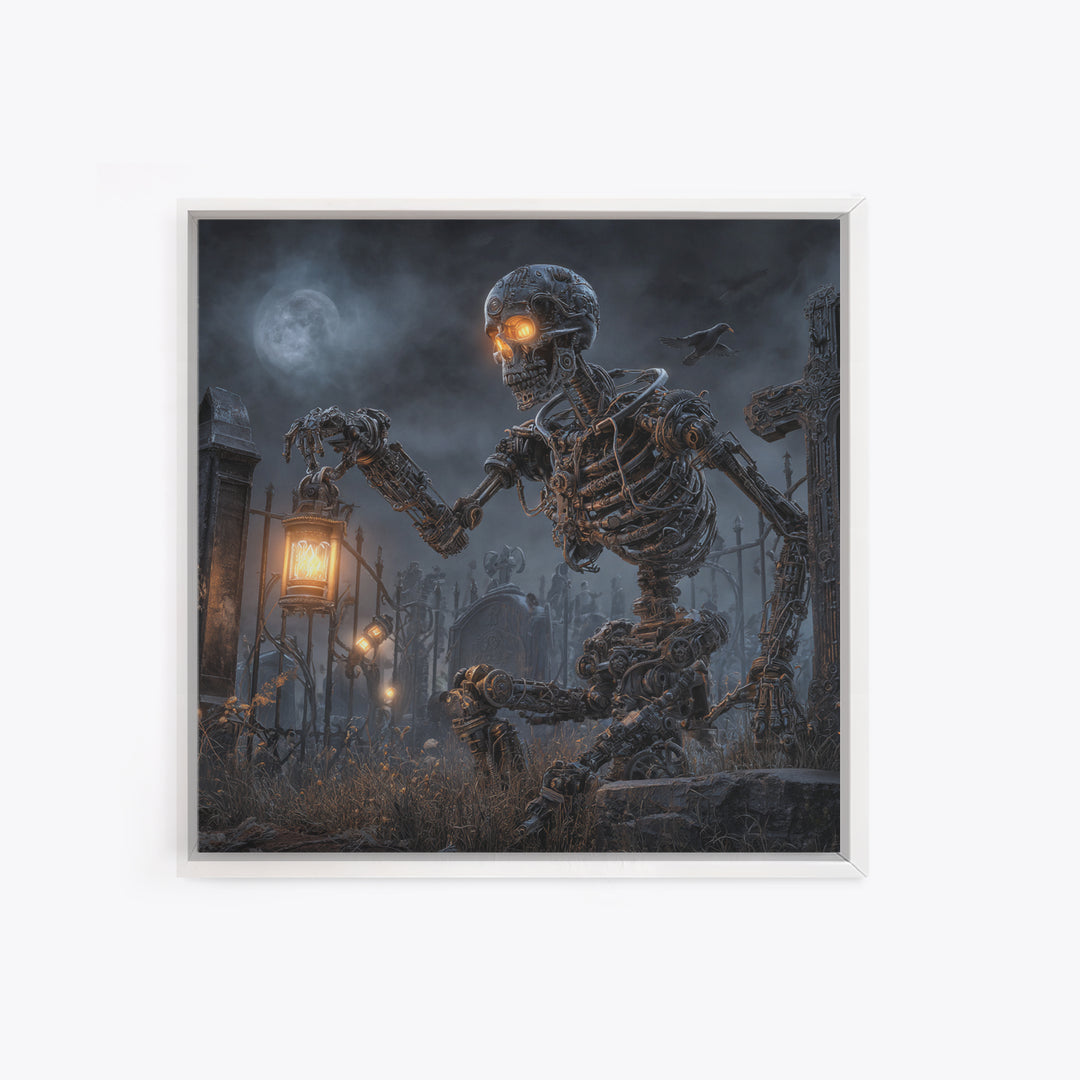 The Biomechanical Skeleton, Square Wall Art, Dark Fantasy Wall Art, Canvas Print, Halloween Wall Decor, Gothic Home Decor, Dark Fantasy Art
