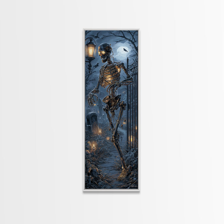 The Biomechanical Skeleton, Tall Narrow Wall Art, Dark Fantasy Wall Art, Canvas Print, Halloween Wall Decor, Gothic Home Decor