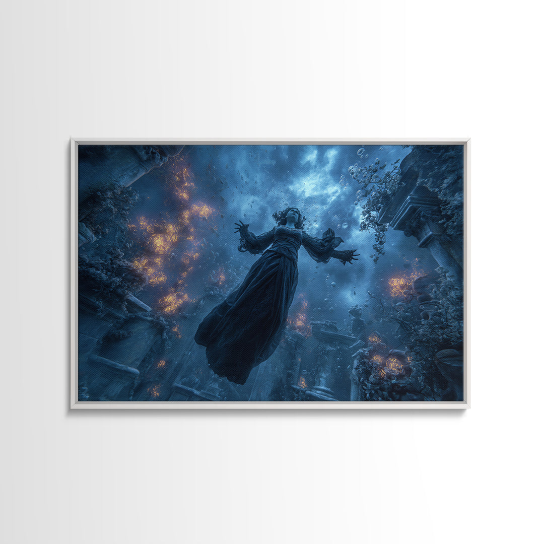 The Underwater Graveyard, Landscape Wall Art, Gothic Horror Wall Art, Framed Canvas Print, Halloween Wall Decor, Gothic Home Decor