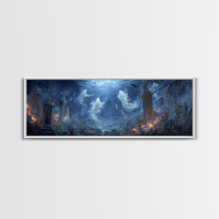The Underwater Graveyard, Extra Wide Wall Art, Spooky Home Decor, Canvas Print, Halloween Wall Decor, Gothic Home Decor, Seasonal Home Decor