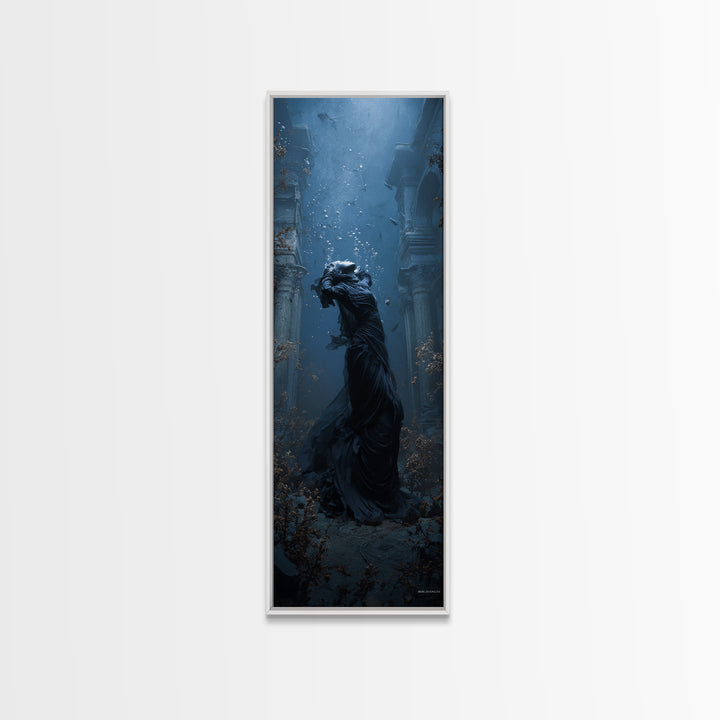 The Underwater Graveyard, Tall Narrow Wall Art, Haunted Gothic Art, Framed Canvas Print, Halloween Wall Decor, Gothic Home Decor