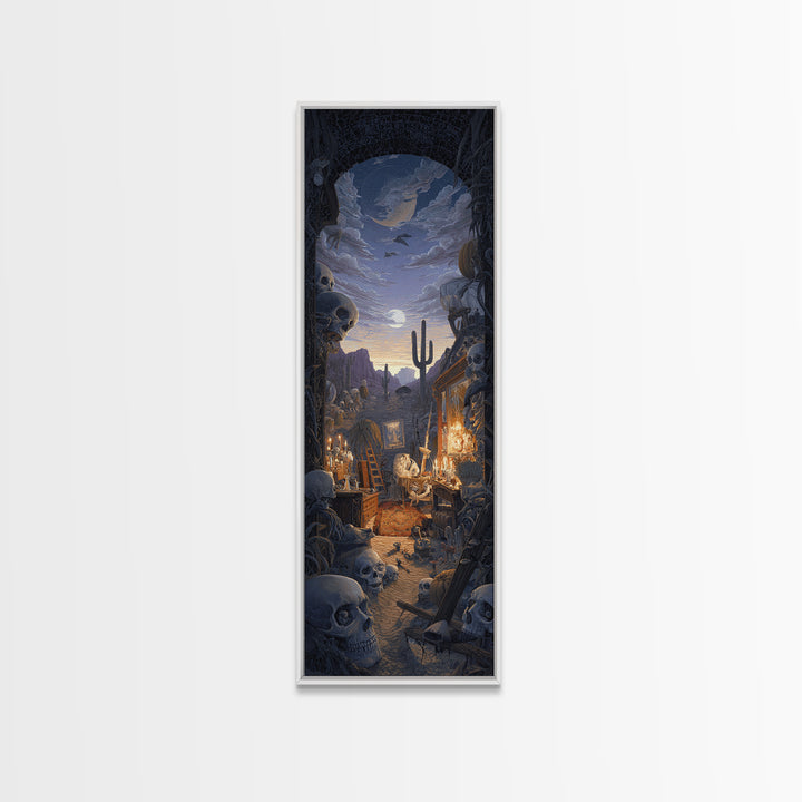 Desert Halloween, Tall Narrow Wall Art, Dark Fantasy Wall Art, Canvas Print, Halloween Wall Decor, Gothic Home Decor, Spooky Wall Decor