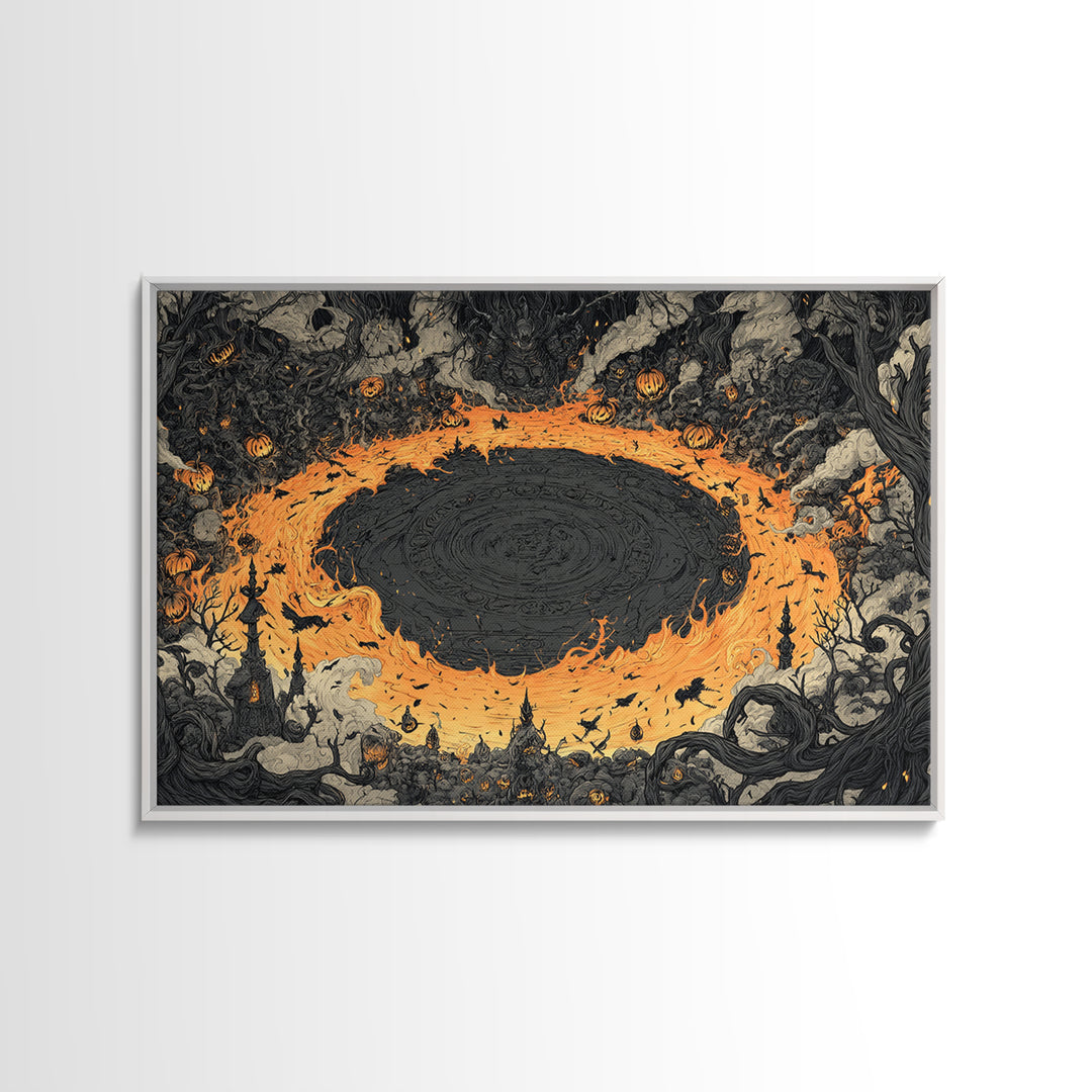 The Volcanic Demon Festival, Landscape Wall Art, Spooky Home Decor, Canvas Print, Halloween Wall Decor, Gothic Home Decor, Dark Fantasy Art