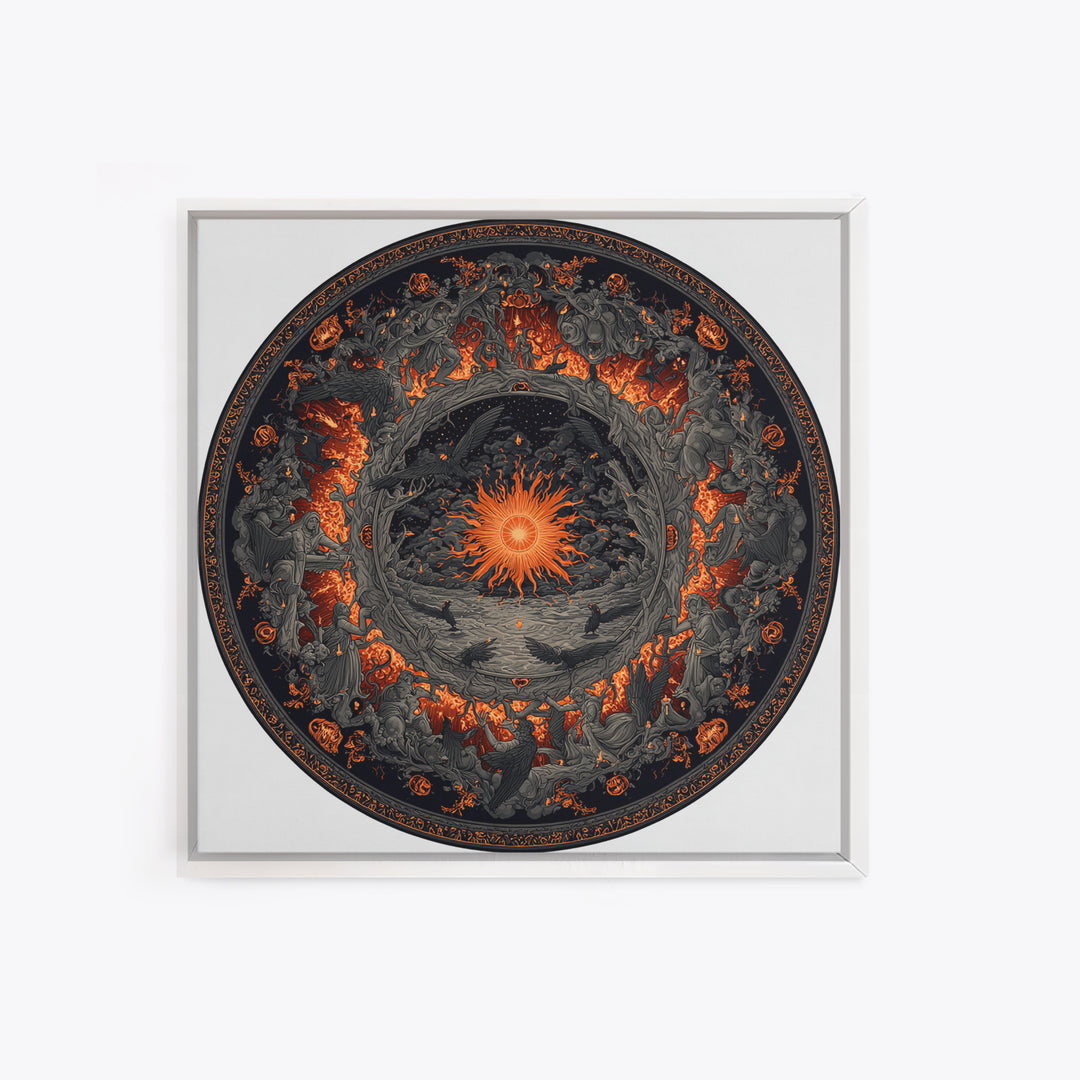 The Volcanic Demon Festival, Square Wall Art, Gothic Horror Wall Art, Framed Canvas Print, Halloween Wall Decor, Gothic Home Decor
