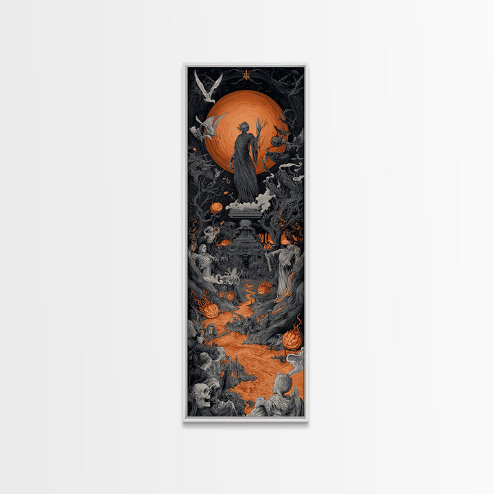 The Volcanic Demon Festival, Tall Narrow Wall Art, Gothic Horror Wall Art, Framed Canvas Print, Halloween Wall Decor, Gothic Home Decor