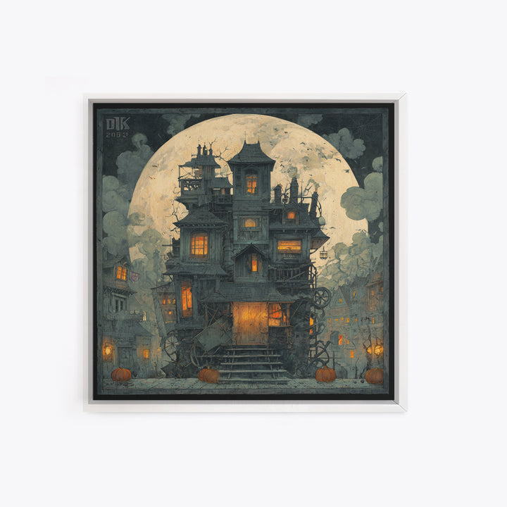 The Clockwork Haunted House, Square Wall Art, Dark Fantasy Wall Art, Canvas Print, Halloween Wall Decor, Gothic Home Decor
