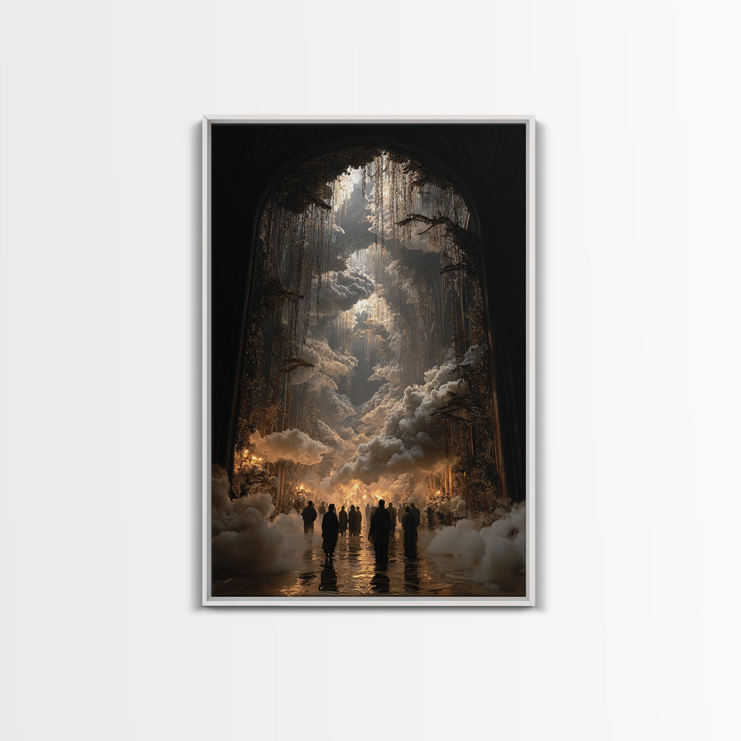 The Upside-Down Cemetery, Vertical Wall Art, Haunted Gothic Art, Framed Canvas Print, Halloween Wall Decor, Gothic Home Decor