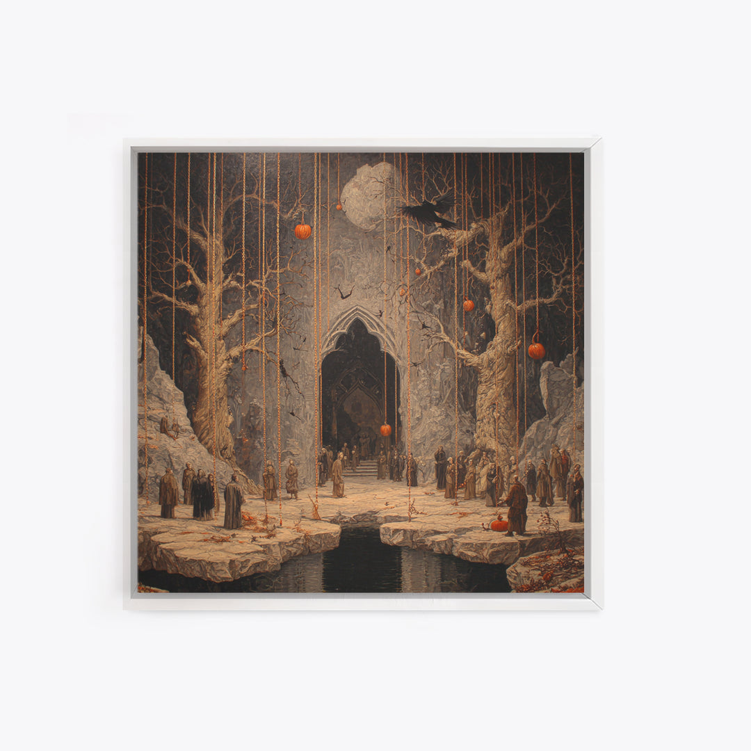 The Upside-Down Cemetery, Square Wall Art, Spooky Home Decor, Canvas Print, Halloween Wall Decor, Gothic Home Decor, Seasonal Home Decor