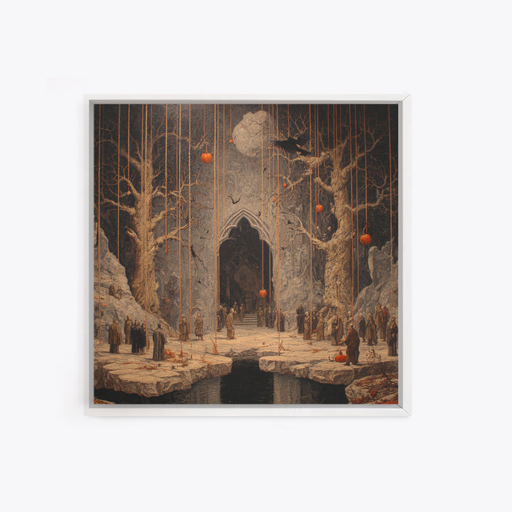 The Upside-Down Cemetery, Square Wall Art, Spooky Home Decor, Canvas Print, Halloween Wall Decor, Gothic Home Decor, Seasonal Home Decor