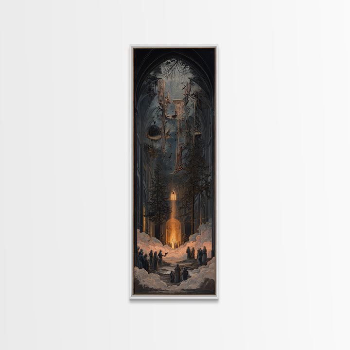 The Upside-Down Cemetery, Tall Narrow Wall Art, Dark Halloween Decor, Canvas Print, Halloween Wall Decor, Gothic Home Decor, Horror Wall Art