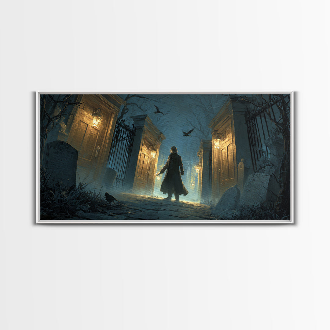 The Infinite Hallway, Wide Panoramic Art, Macabre Wall Art, Framed Canvas Print, Halloween Wall Decor, Gothic Home Decor, Horror Wall Art
