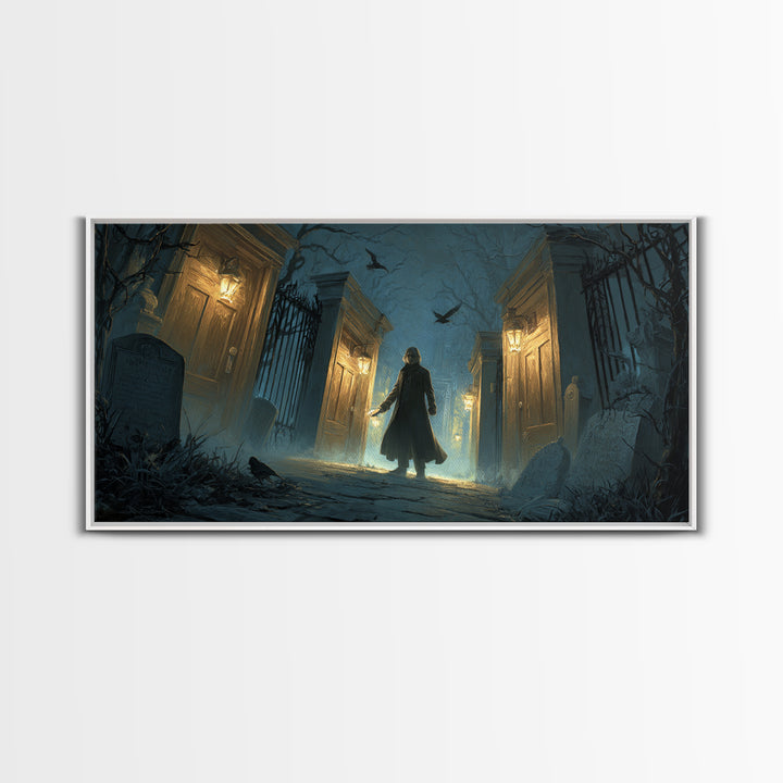 The Infinite Hallway, Wide Panoramic Art, Macabre Wall Art, Framed Canvas Print, Halloween Wall Decor, Gothic Home Decor, Horror Wall Art