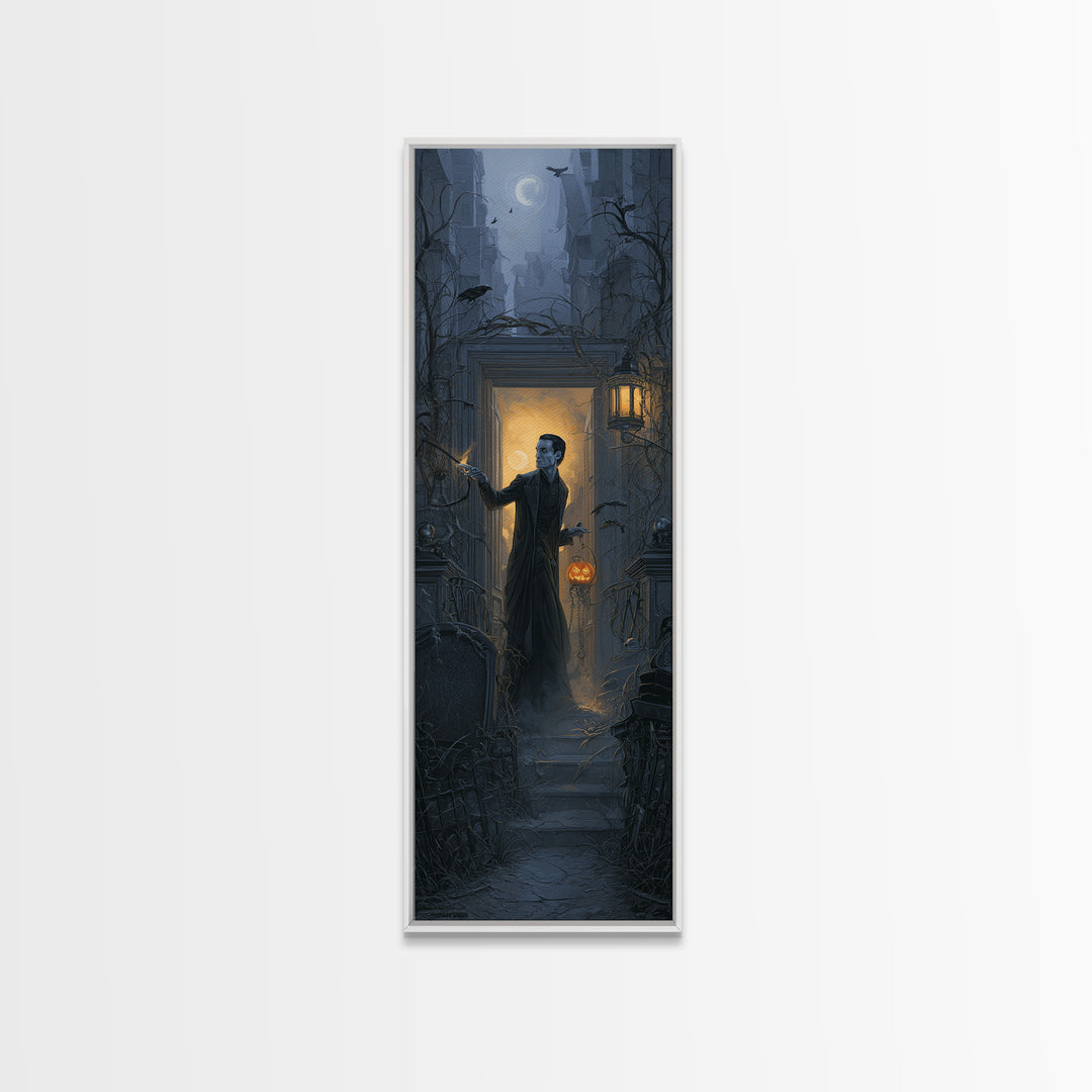 The Infinite Hallway, Tall Narrow Wall Art, Gothic Horror Wall Art, Framed Canvas Print, Halloween Wall Decor, Gothic Home Decor