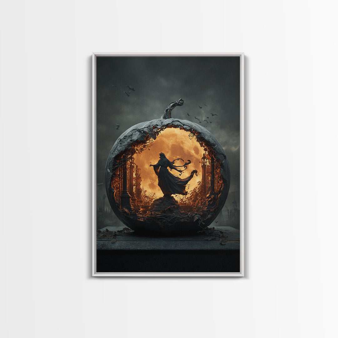 The Moon Inside A Pumpkin, Vertical Wall Art, Spooky Home Decor, Canvas Print, Halloween Wall Decor, Gothic Home Decor, Halloween Wall Art