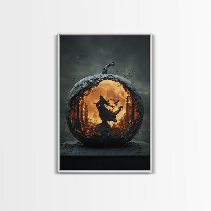 The Moon Inside A Pumpkin, Vertical Wall Art, Spooky Home Decor, Canvas Print, Halloween Wall Decor, Gothic Home Decor, Halloween Wall Art