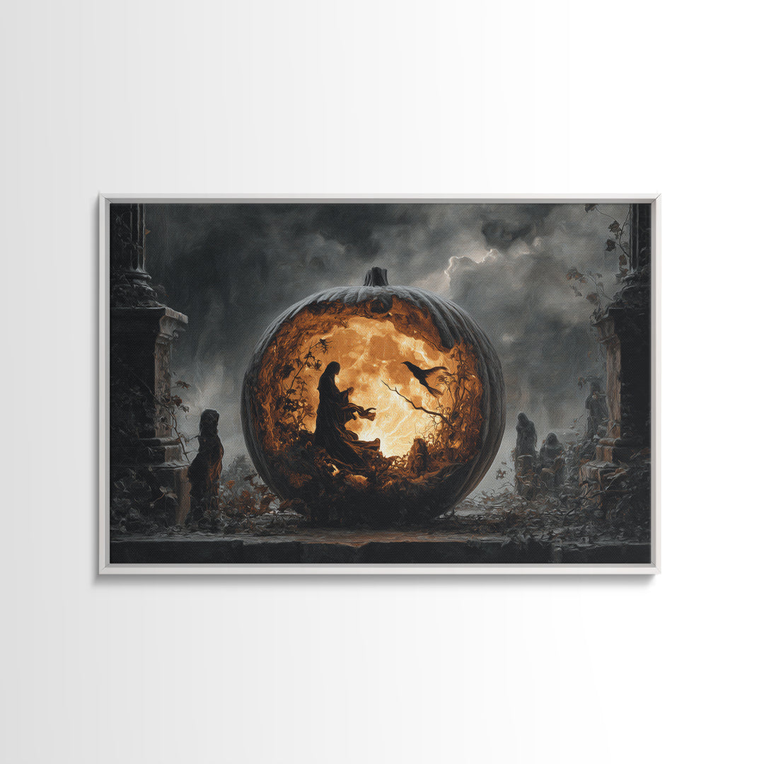 The Moon Inside A Pumpkin, Landscape Wall Art, Macabre Wall Art, Framed Canvas Print, Halloween Wall Decor, Gothic Home Decor