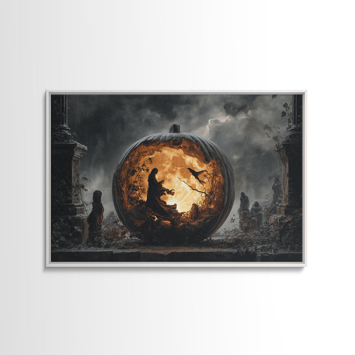 The Moon Inside A Pumpkin, Landscape Wall Art, Macabre Wall Art, Framed Canvas Print, Halloween Wall Decor, Gothic Home Decor