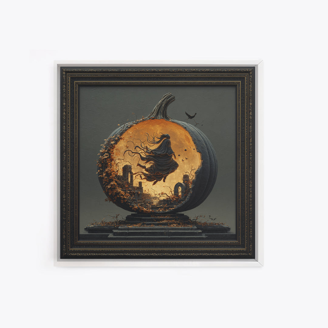 The Moon Inside A Pumpkin, Square Wall Art, Spooky Home Decor, Canvas Print, Halloween Wall Decor, Gothic Home Decor, Spooky Wall Decor